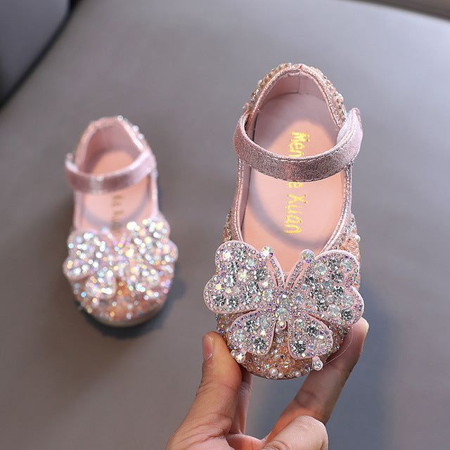 Princess Toddler Girls Children Casual Shoes TCCSSA27 Flat Pearl Rhinestones Shining