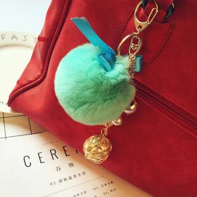 Rabbit Hair Unique Keychains Fur Pompom Ball Pearl  #A146