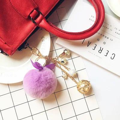 Rabbit Hair Unique Keychains Fur Pompom Ball Pearl  #A146