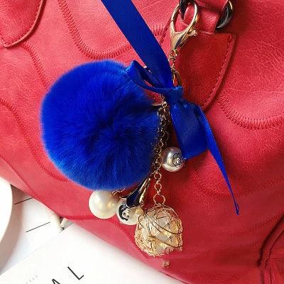 Rabbit Hair Unique Keychains Fur Pompom Ball Pearl  #A146