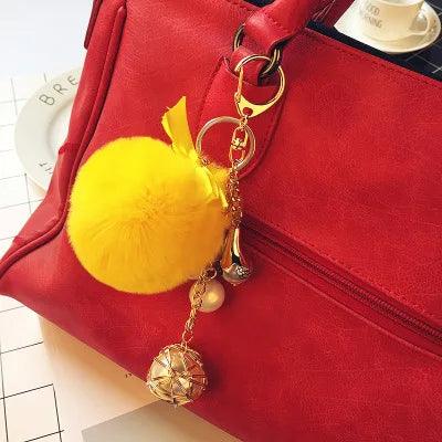 Rabbit Hair Unique Keychains Fur Pompom Ball Pearl  #A146