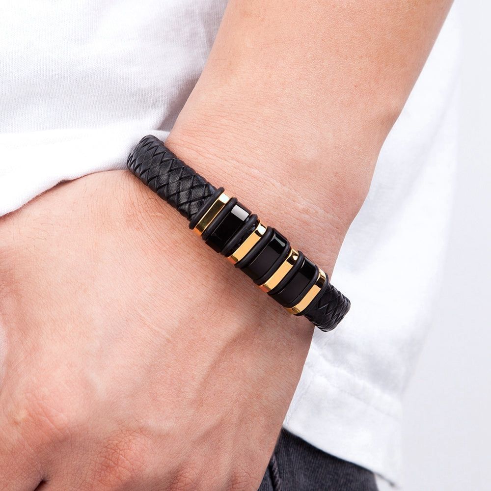 Rope Black Leather Bracelets Charm Jewelry TOS0356 For Men and Women