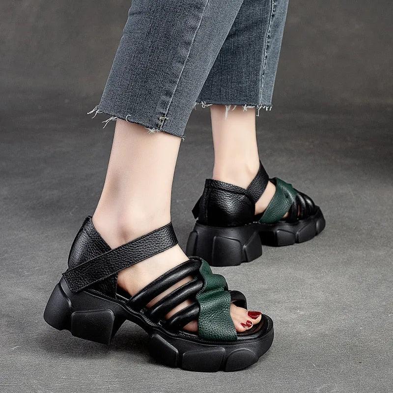 SA330  Thick-soled Leather Gladiator Sandals: Casual Shoes