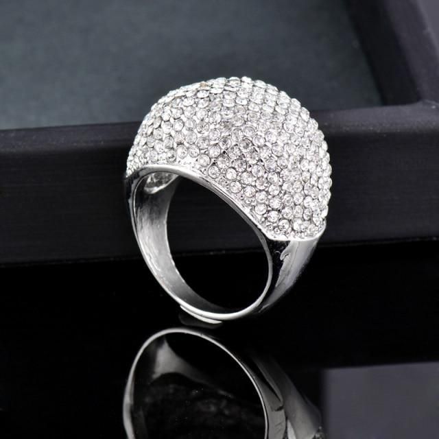 Shiny Big Full Crystal Silver Finger Rings Charm Jewelry