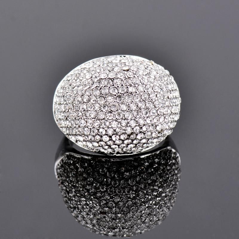 Shiny Big Full Crystal Silver Finger Rings Charm Jewelry