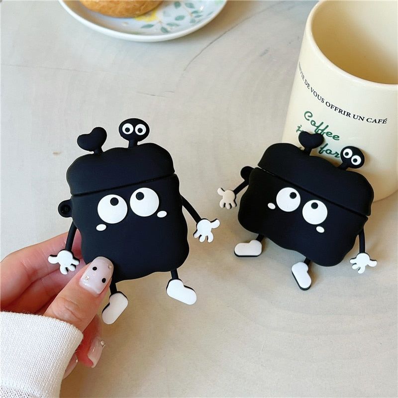 Silicone Earphone Case for Airpods 1, 2, and Pro 2 & 3: Cute 3D Black Earpods Cover