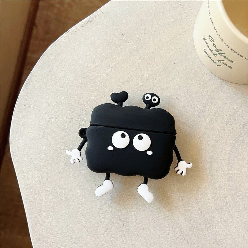 Silicone Earphone Case for Airpods 1, 2, and Pro 2 & 3: Cute 3D Black Earpods Cover