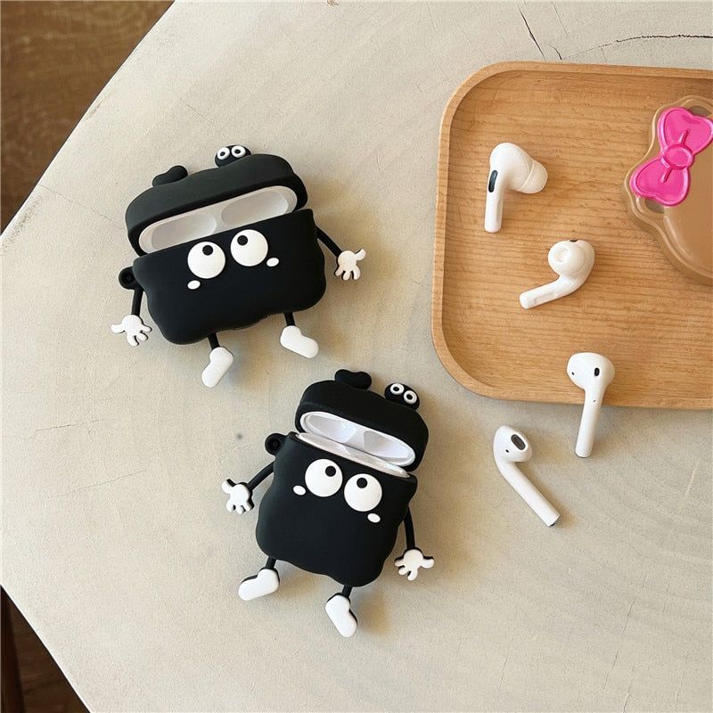 Silicone Earphone Case for Airpods 1, 2, and Pro 2 & 3: Cute 3D Black Earpods Cover