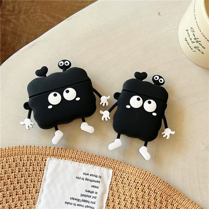 Silicone Earphone Case for Airpods 1, 2, and Pro 2 & 3: Cute 3D Black Earpods Cover