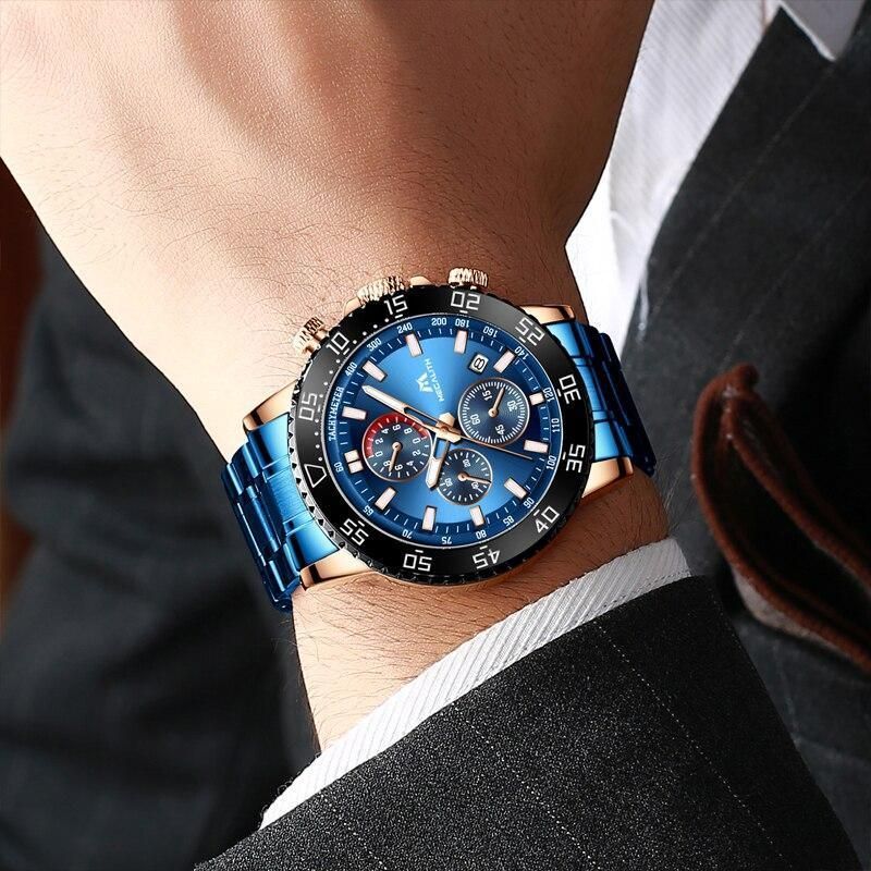 Simple Watches For  Sports Blue Stainless Steel Quartz #8087m