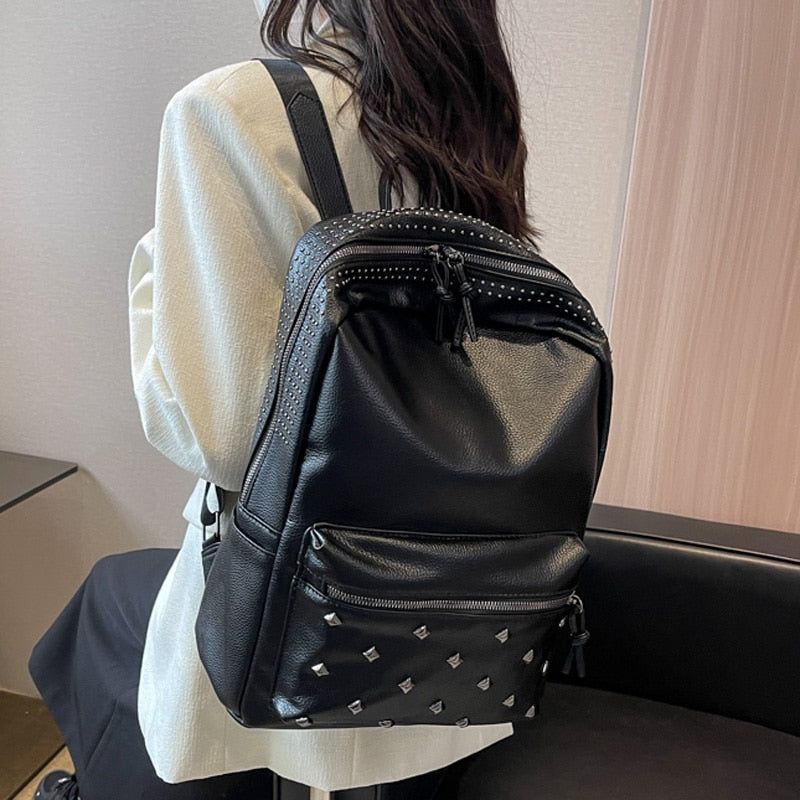 Soft Leather School Bags - Teenager Cool Backpack WV100