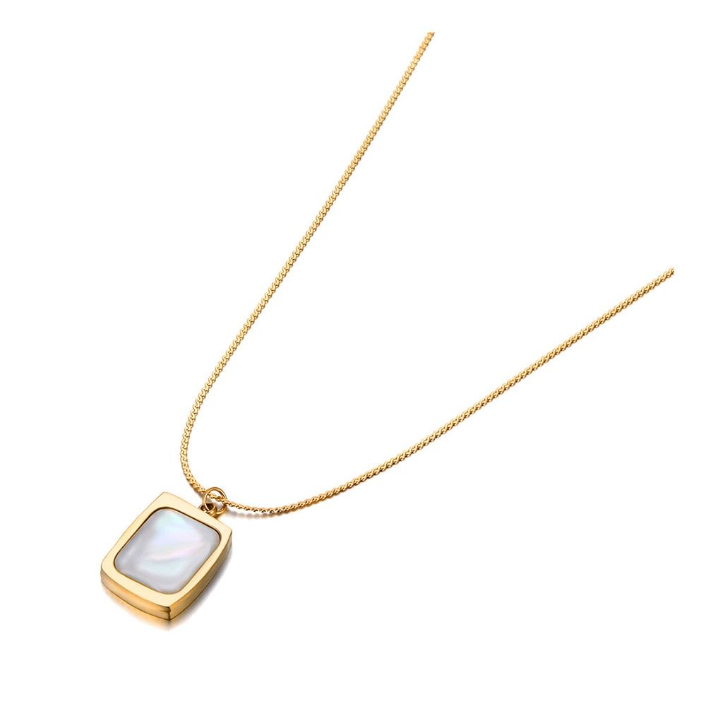 Stainless Steel Classic Opal Square Short Necklaces Charm Jewelry XYS0158