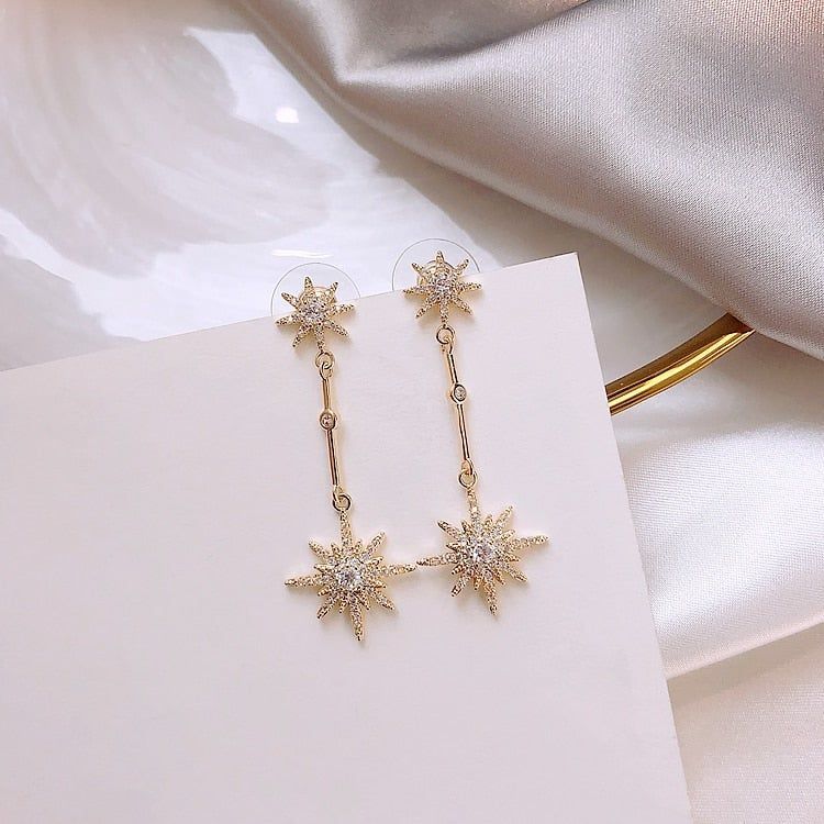 Star  Crystal Long Earrings Charm Jewelry XYS0422