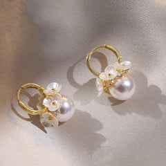 Sweet Pearl Flowers Drop Earrings Charm Jewelry EM332