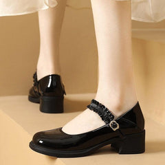 TL229  Casual Shoes: Patent Leather with Thick Soles and High Heels