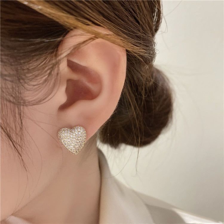 Two Side Design With Zircon Gold Heart-Shaped Earrings Charm Jewelry XYS0232