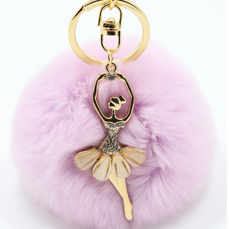 Unique Key Chain 2021 Pearl Crystal Bottle Bow Pompom Fluffy Puff Ball Keychains