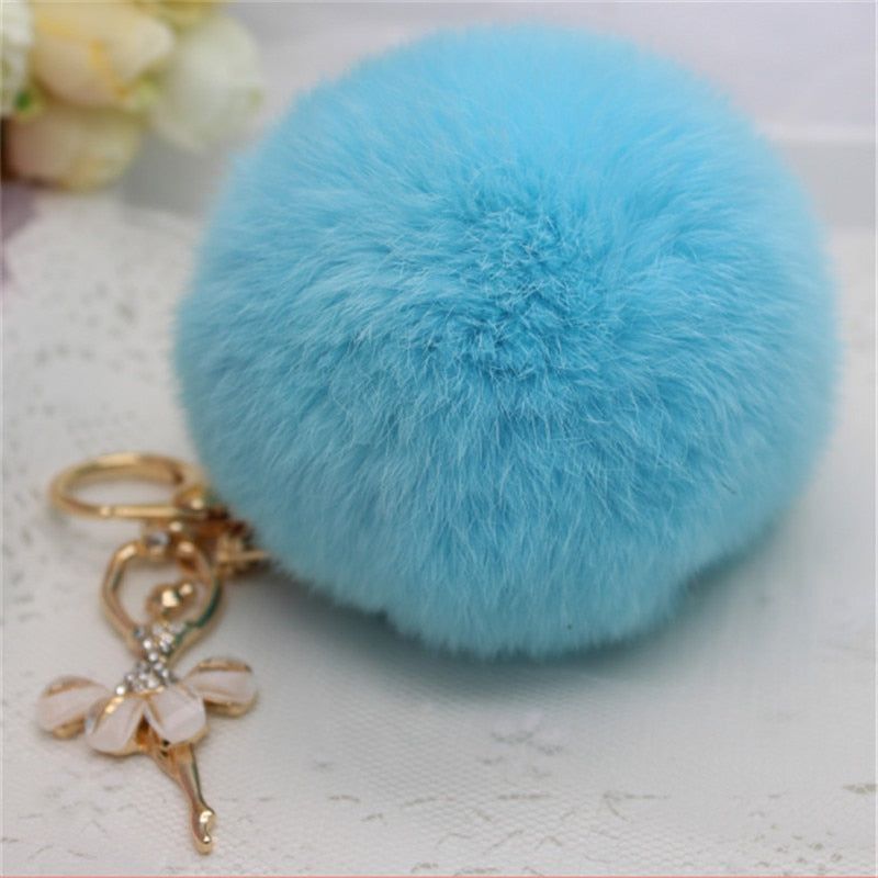 Unique Key Chain 2021 Pearl Crystal Bottle Bow Pompom Fluffy Puff Ball Keychains