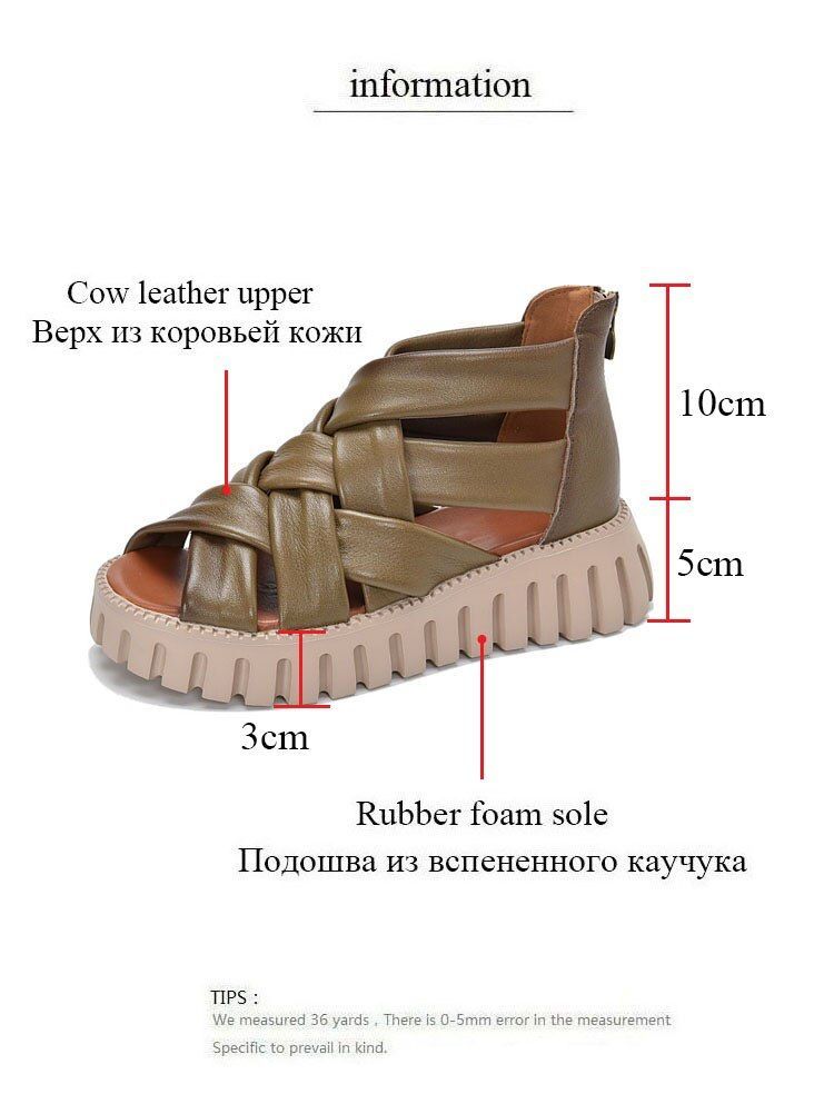 Women Casual Shoes EM721 Gladiator Sandals Boots Leather Wedges Platform