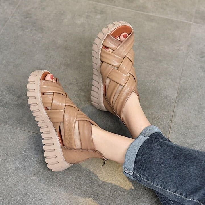 Women Casual Shoes EM721 Gladiator Sandals Boots Leather Wedges Platform