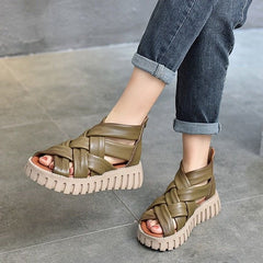 Women Casual Shoes EM721 Gladiator Sandals Boots Leather Wedges Platform