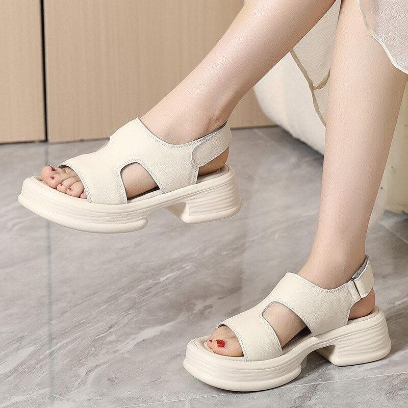 Casual Platform Sandals: TL123 Leather Thick-Soled Roman Shoes