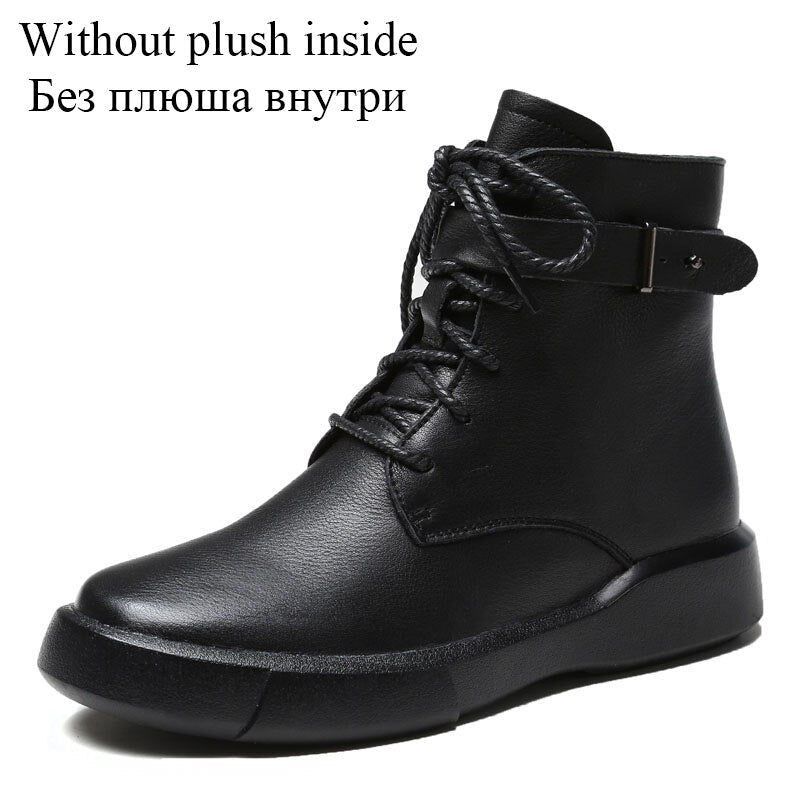 Casual Shoes 2021 Handmade Genuine Leather Casual Flat Boots Women Warm Shoes Autumn Winter Ankle Boots Female Round Toe Women Boots