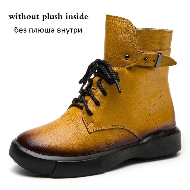 Casual Shoes 2021 Handmade Genuine Leather Casual Flat Boots Women Warm Shoes Autumn Winter Ankle Boots Female Round Toe Women Boots