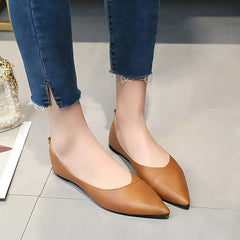 Casual Shoes 2021 Soft PU Leather Ballet Flats Pointed Toe Shallow Mouth Slip-on Ladies Loafer