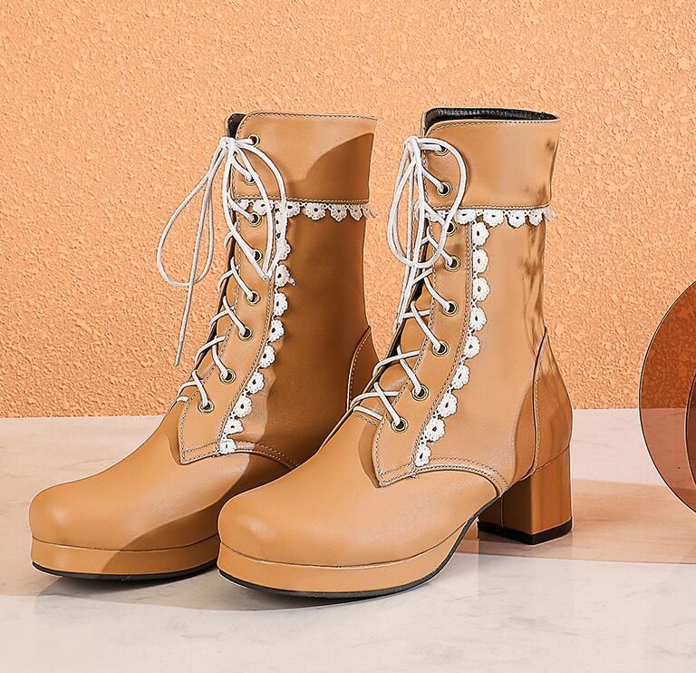 Casual Shoes Ankle Boots Sweet High Heels Boots #U303