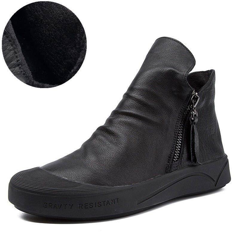 Casual Shoes Black Handmade Genuine Leather Ankle Boots 8061