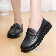 Casual Shoes Black Leather Flats Loafers #HD-813