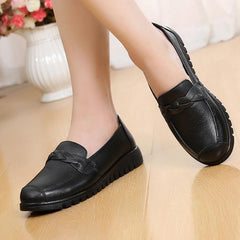 Casual Shoes Black Leather Flats Loafers #HD-813