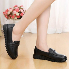 Casual Shoes Black Leather Flats Loafers #HD-813