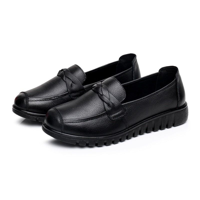 Casual Shoes Black Leather Flats Loafers #HD-813