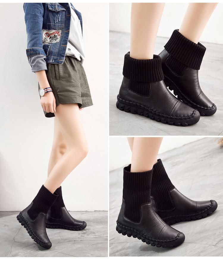 Casual Shoes Brown Ankle Boots Handmade Velvet Flat