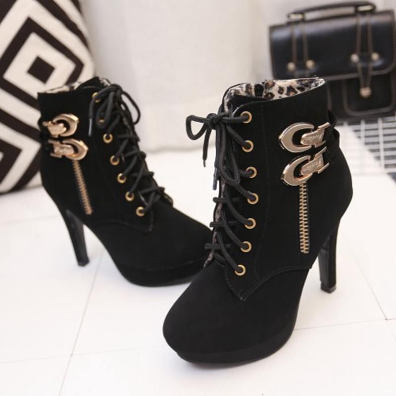 Casual Shoes Brown Breathable Ankle Boots High-Heeled X533