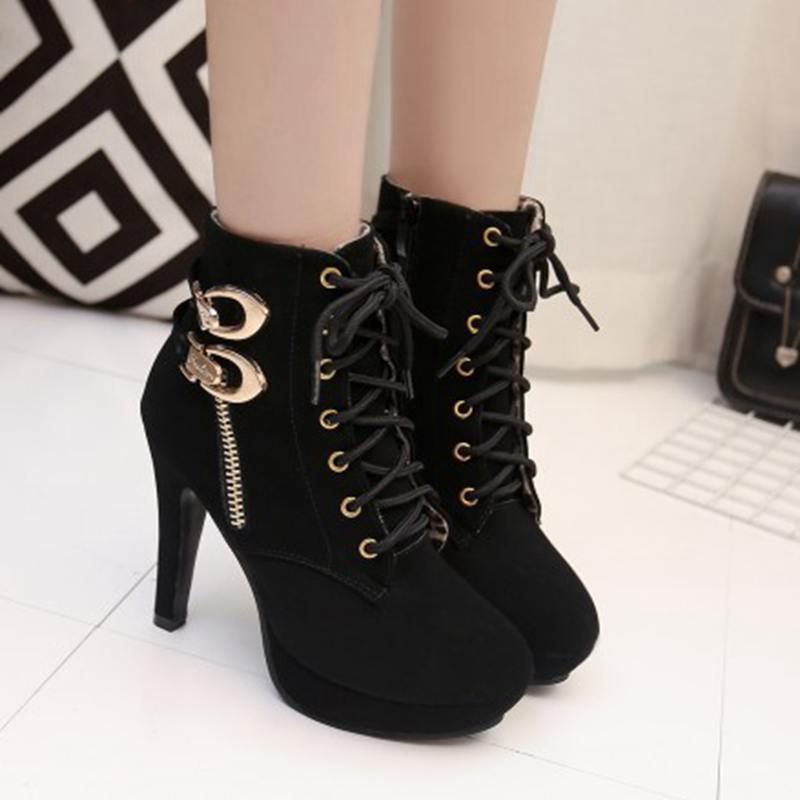 Casual Shoes Brown Breathable Ankle Boots High-Heeled X533