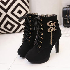 Casual Shoes Brown Breathable Ankle Boots High-Heeled X533