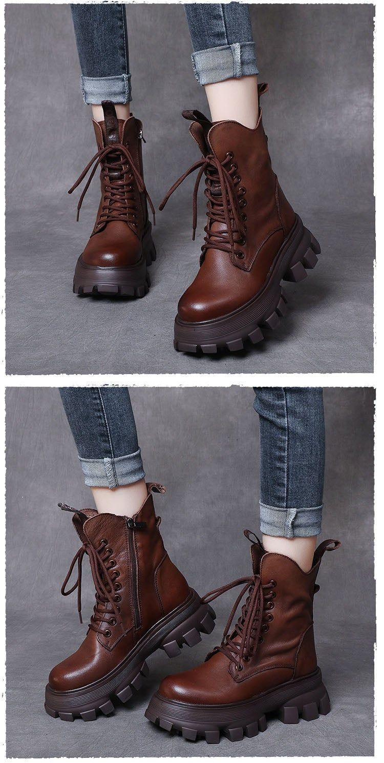 Casual Shoes Brown Leather Warm Comfortable Boots DJ5273