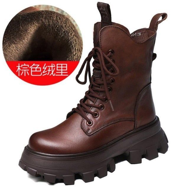 Casual Shoes Brown Leather Warm Comfortable Boots DJ5273