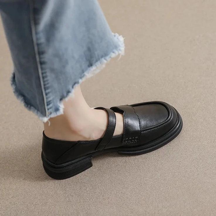 Casual Shoes - CS105-3 Black Low Heel Leather Loafers