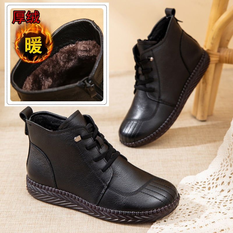 Casual Shoes EJ910 - Waterproof Leather Fur Ankle Boots