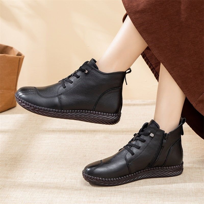 Casual Shoes EJ910 - Waterproof Leather Fur Ankle Boots