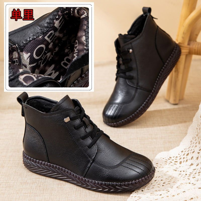 Casual Shoes EJ910 - Waterproof Leather Fur Ankle Boots