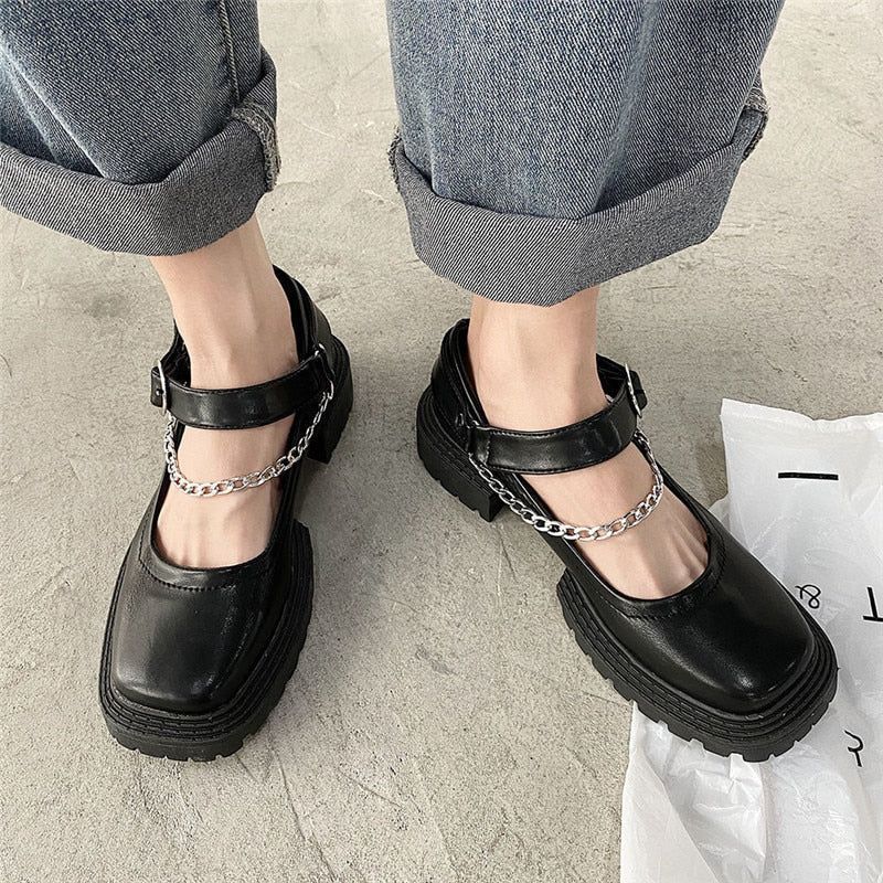 Casual Shoes  Black Gothic Thick Heels Platform TJOS0127