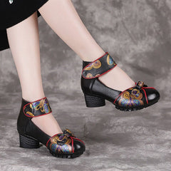 Casual Shoes GCSLC46 Retro Leather Pumps High Heel