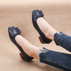 Casual Shoes GRCL3757 Leather Square Low Heel Pumps