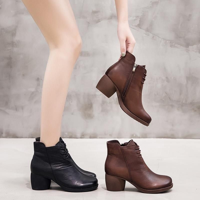 Casual Shoes Handmade Black Ankle Boots #88610