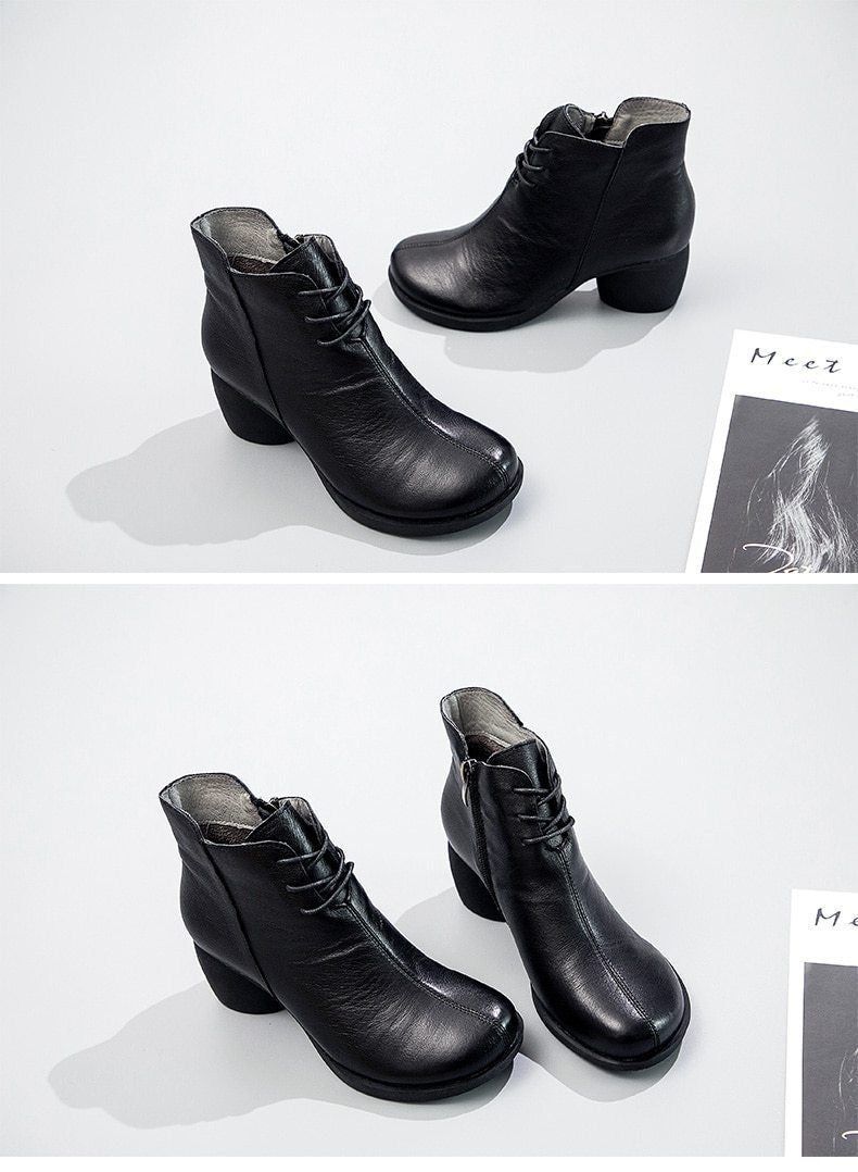 Casual Shoes Handmade Black Ankle Boots #88610